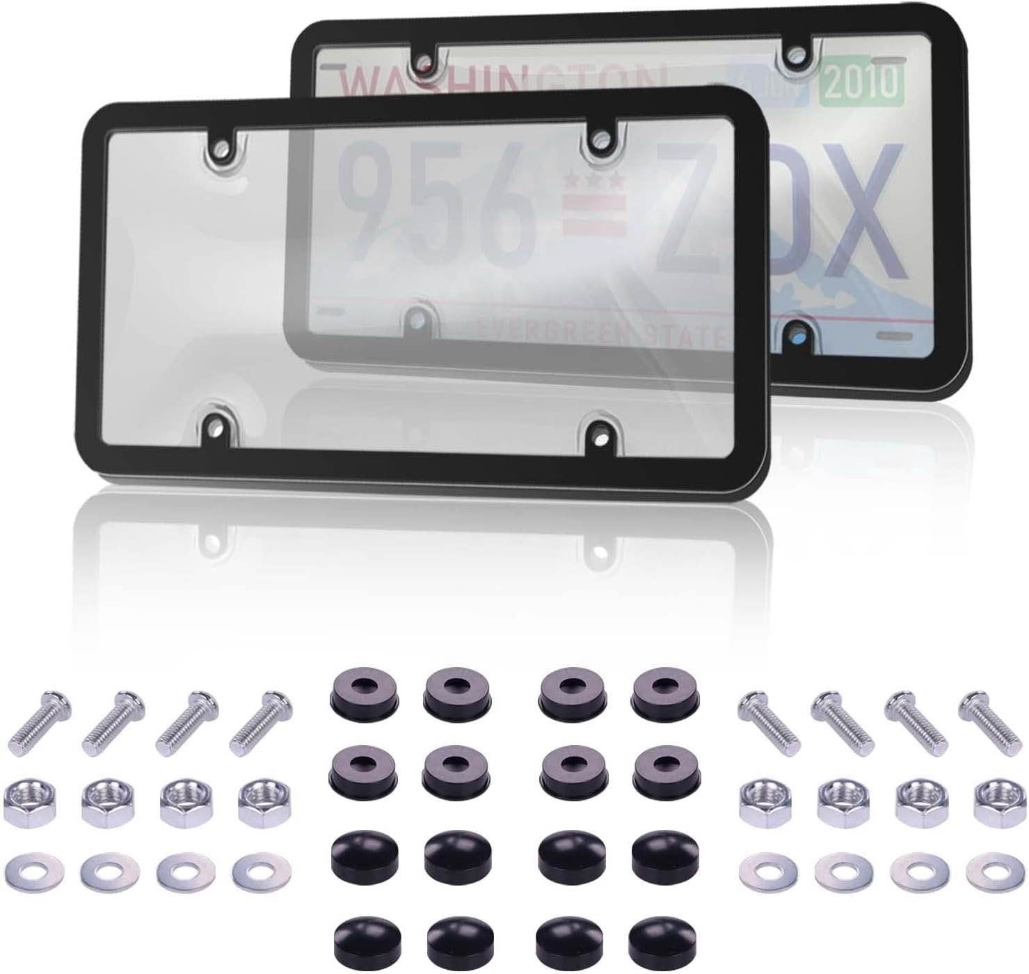 Keyiduid 2 Pack License Plates Covers/Shields Tinted Bubble Clear License Plate Cover Unbreakable Smoked Novelty License Plates Cover Fits Any Standard Us Plates, Dark Design with Screws (Gray)