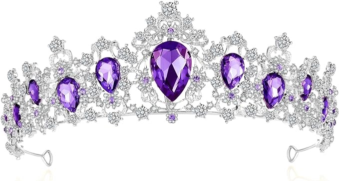 Silver Queen Crowns for Women Girls, Crystal Princess Tiaras for Girls Costume Jewelry Wedding Tiaras for Bride Birthday Hair Accessories Purple