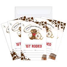 Cowboy 1st Rodeo Birthday Invitations Cards, Wild West Party Invitations for Kids and Boys, 20 Cards With 20 Envelopes Party Favors & Celebration Supplies