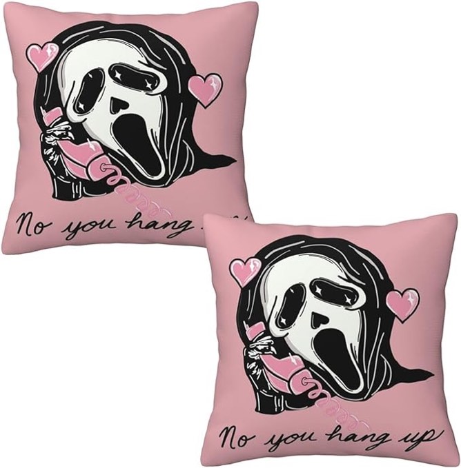 Pink Ghost Face Throw Pillow Covers Set of 2 Horror Halloween Decorative Pillowcases 18 X 18 Square Cushion Cover for Living Room Bedroom Farmhouse Sofa Couch Chair Car Home Decor