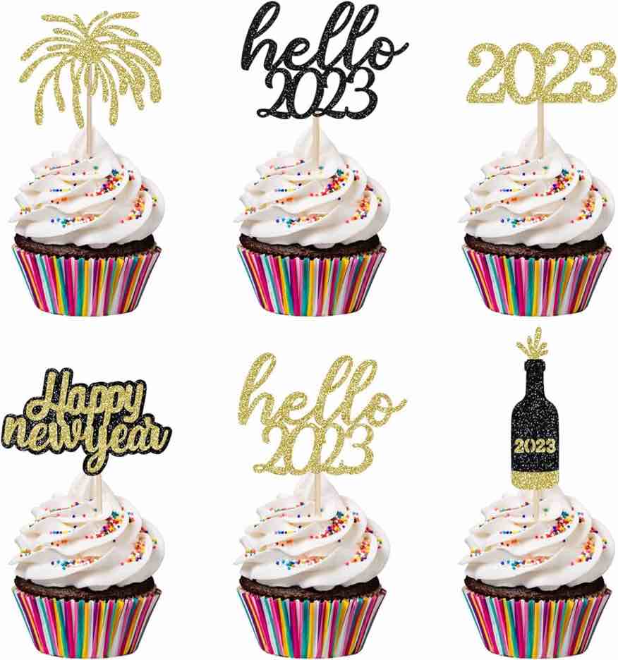 Hello 2023 Happy New Year 2023 Cupcake Toppers New Years 2023 Cake Food Picks for New Years Eve Party Supplies 2023, Happy New Year Party Decorations 2023