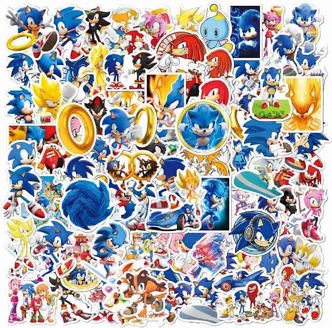 100 Pcs Soni_c Stickers Hypebeast Cartoon Stickers, Vinyl Waterproof Stickers for Laptop, Bumper, Skateboard, Water Bottles, Computer, Phone, Guitar, Cartoon Anime Stickers for Kids Teens Adult