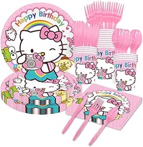 120pcs Cartoon Cat Birthday Party Supplies Paper Plates and Napkins Set Disposable Dinner Tableware Plates Napkins Cups Knives Spoons Forks for Birthday Party Decorations