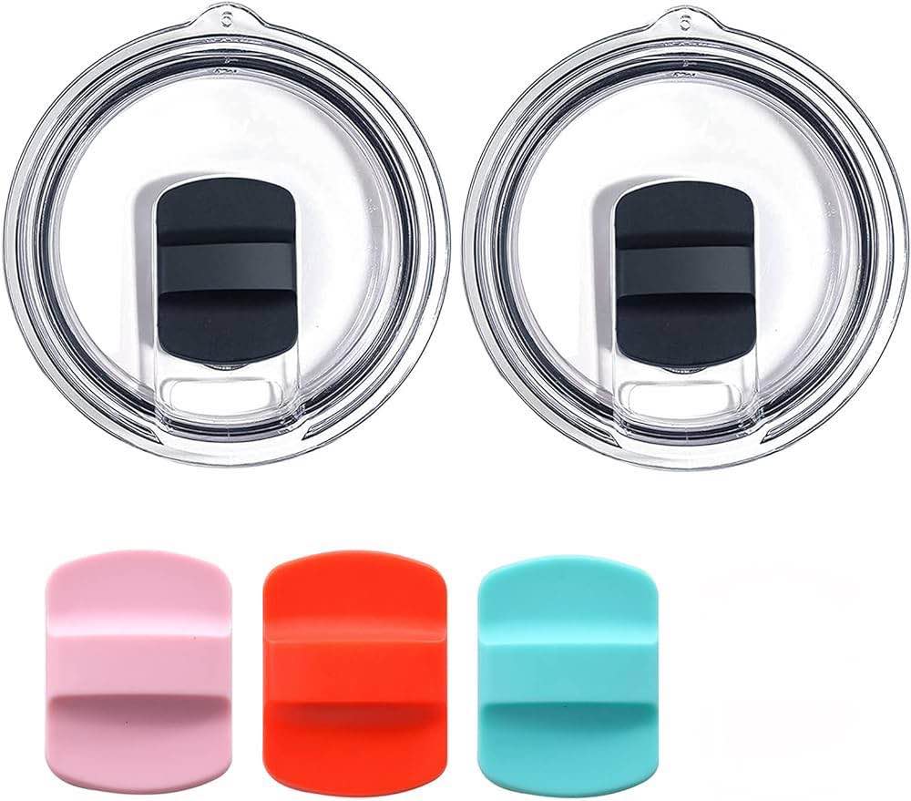 Magnetic Tumbler Lid,20 oz Tumbler Lid Replacement for YETI,BPA Free 2 Pack Black Cup Lids & 3 Pack Magnetic Slider