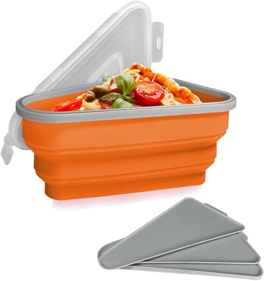 ProCattle Reusable Pizza Storage Container, Pizza Container Expandable with 5 Microwavable Serving Trays, Adjustable Silicone Pizza Box to Organize Save Space, Microwave Dishwasher Safe-Orange