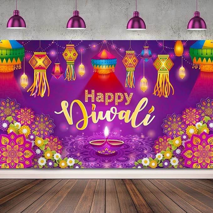 LL Purple - Diwali Backdrop Banner for Festival of Lights Deepavali Happy Diwali Party Decoration Banner