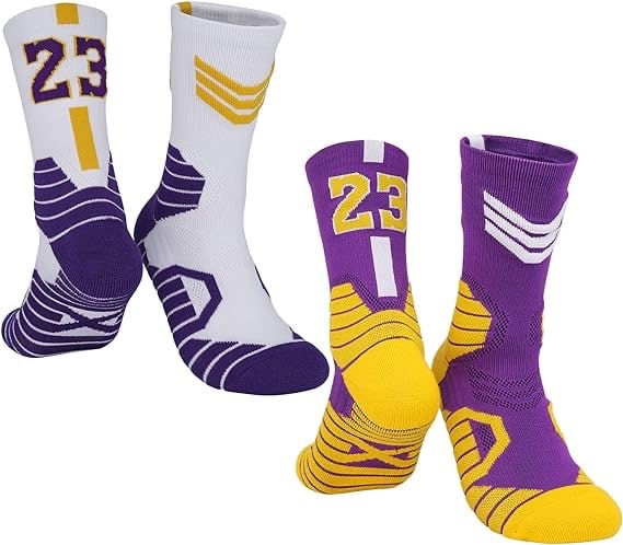 HMWIWAR 2-Pairs Basketball-Socks-for-Men & Boys, Basketball Team Lucky Number Sports-Star-Socks for Child & Adult