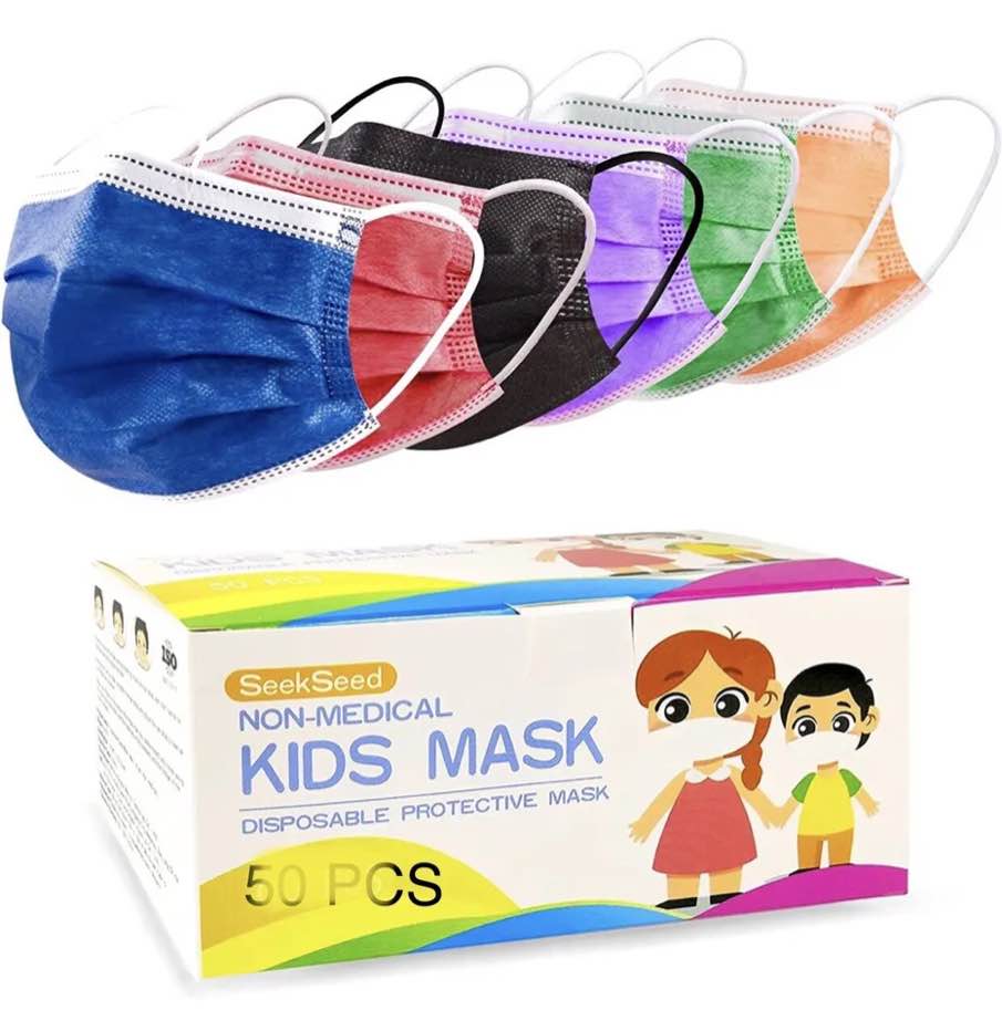 50pcs Kids Disposable Face Masks, 3 Ply Kids Masks Disposable Colorful Cute Face masks for Children, Girls & Boys