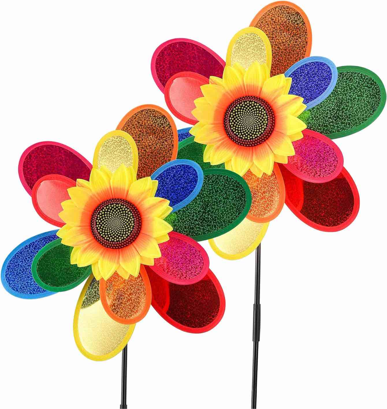 Garden Wind Spinners — Windmill Flower Pinwheel Pin Wheels Yard, Garden, Outdoor Decorations, Lawn Ornaments - Kinetic Sunflower Art Small Decor Stake Large Decorative - Rainbow Bulk Plastic Colorful Wheel Twirler