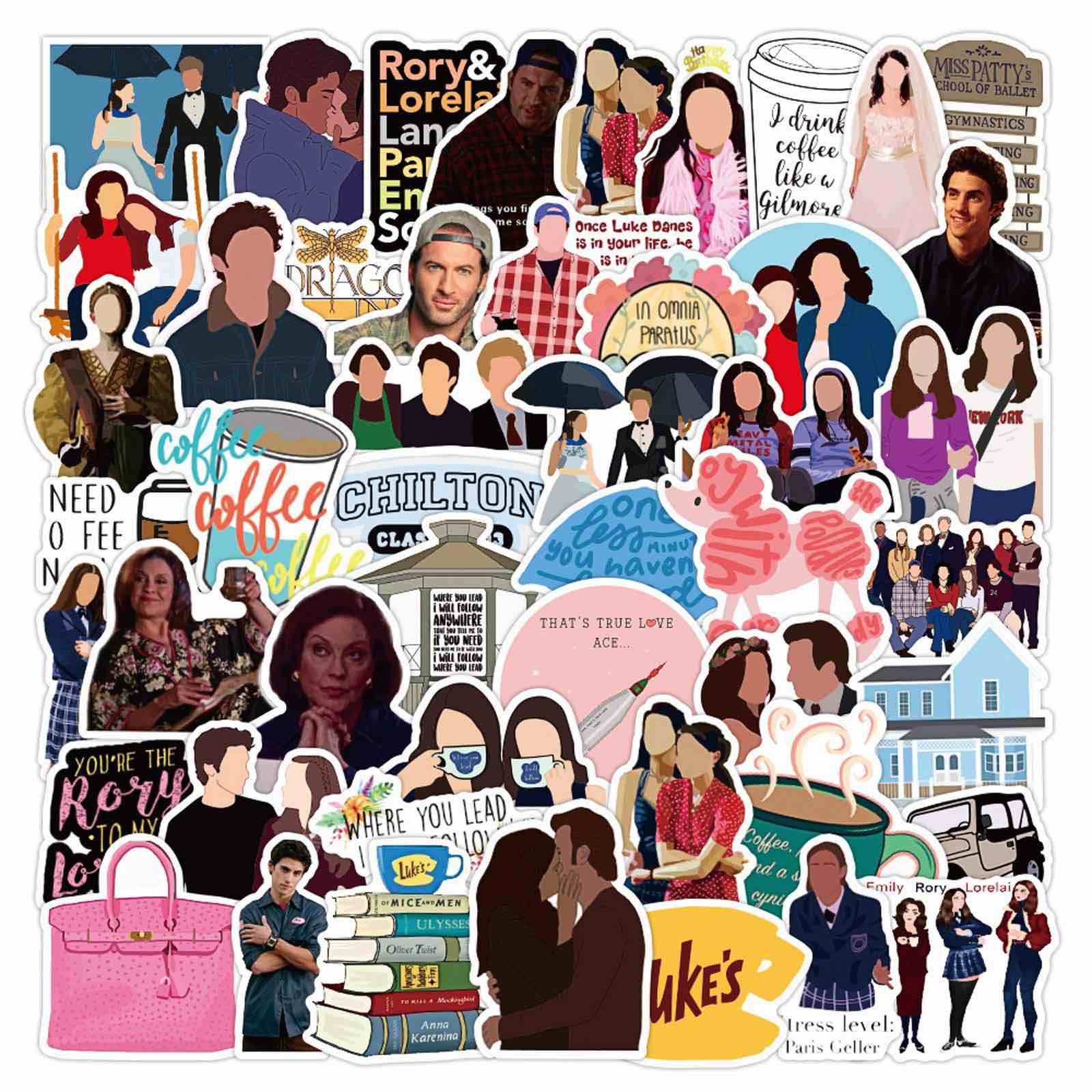 50Pcs US TV Series Gilmore Girls Stickers for Water Bottle Laptop Guitar Motor Bike Skateboard Luggage Box Graffiti Patches