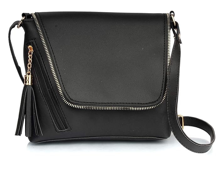 MAMONA PU Sling Bag for Women (Plush Black)