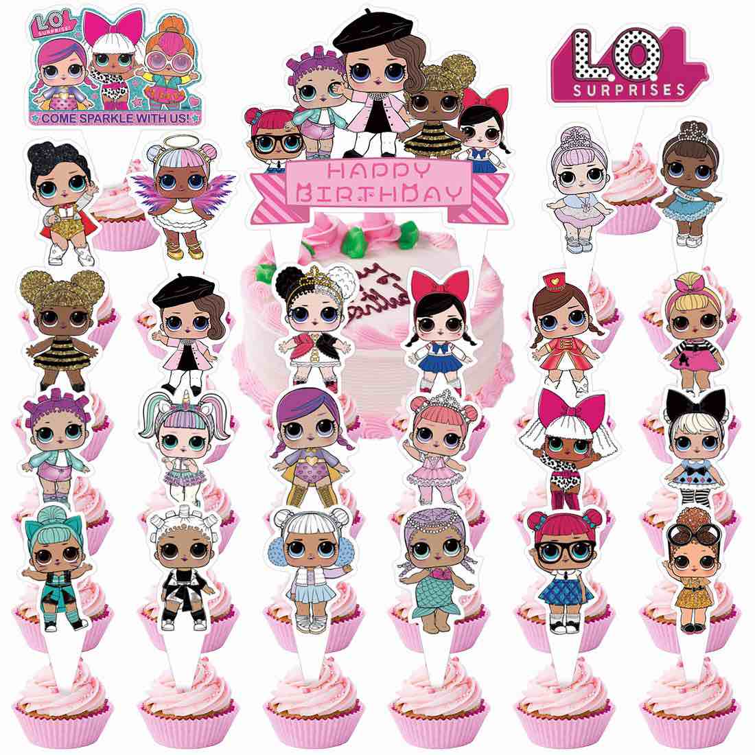 25 Pcs Cartoon Birthday Cake Toppers and Cupcake Toppers