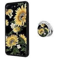 ZacharyMarcus Designed Sunflower iPhone 7 Plus 8 Plus Case with Buckle Ring 360° Rotatable Silvery Durable Ring Buckle, TPU Black Antiskid Tread Phone Case for iPhone 7 Plus 8 Plus