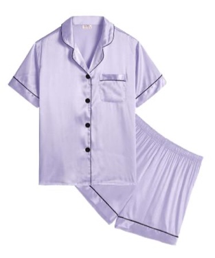 SWOMOG Kid’s Satin Pajamas — Short Sleeve Satin PJs Sets - Button-Down Silky Nightwear Children Sleepwear Teens Age 4-16 4-5 Years (Lavender, Size: 160)