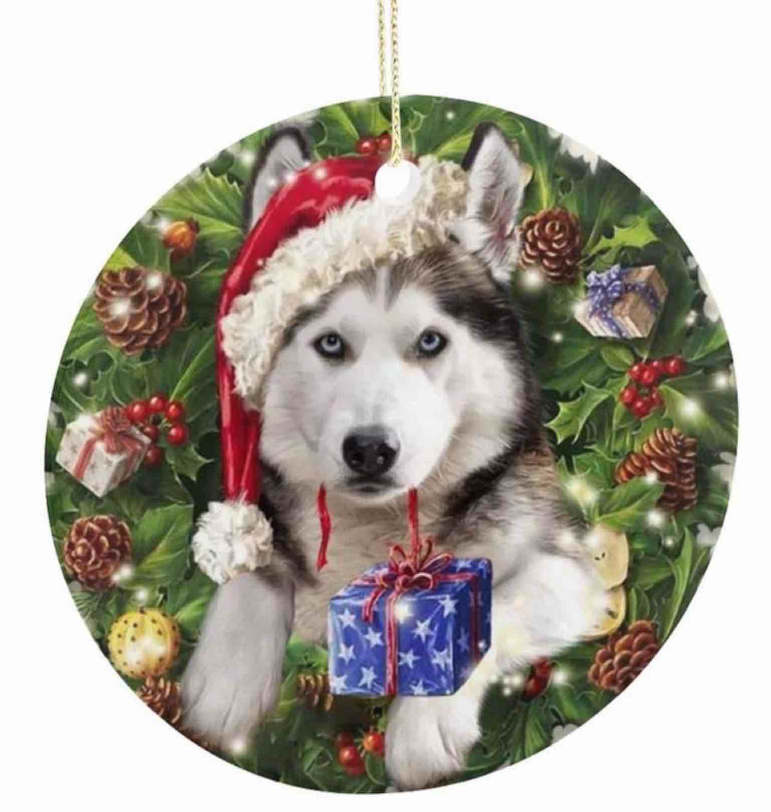 Husky Round Acrylic Ornaments — Christmas Tree Hanging Ornament DIY Personalized with Ribbon Acrylic Accessories - Christmas Ornaments Holidays Decorations Gift