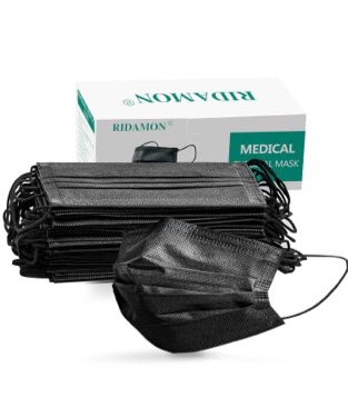 Black Disposable Face Masks (50 Pack) — Medical Grade Face Masks for Women/Men, Breathable Disposable Face Mask for Home (Black)