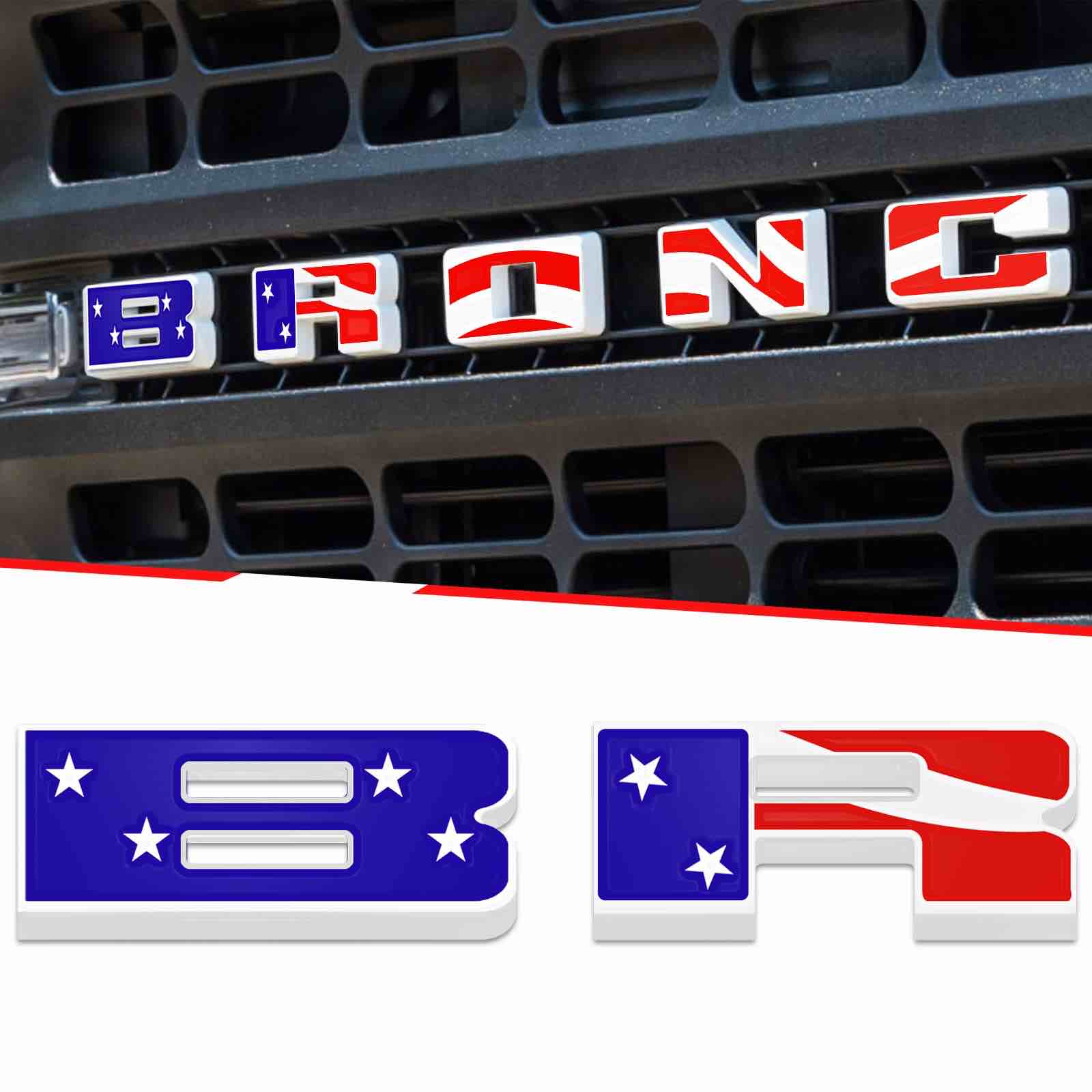 Grille Outlines Letter Overlays Compatible for 2021 2022 Bronc 2/4 Door - Front Grille Emblem Trim Cover, Protective ABS Letter Decoration Cover Exterior Accessories, Not for Sport (American Flag)