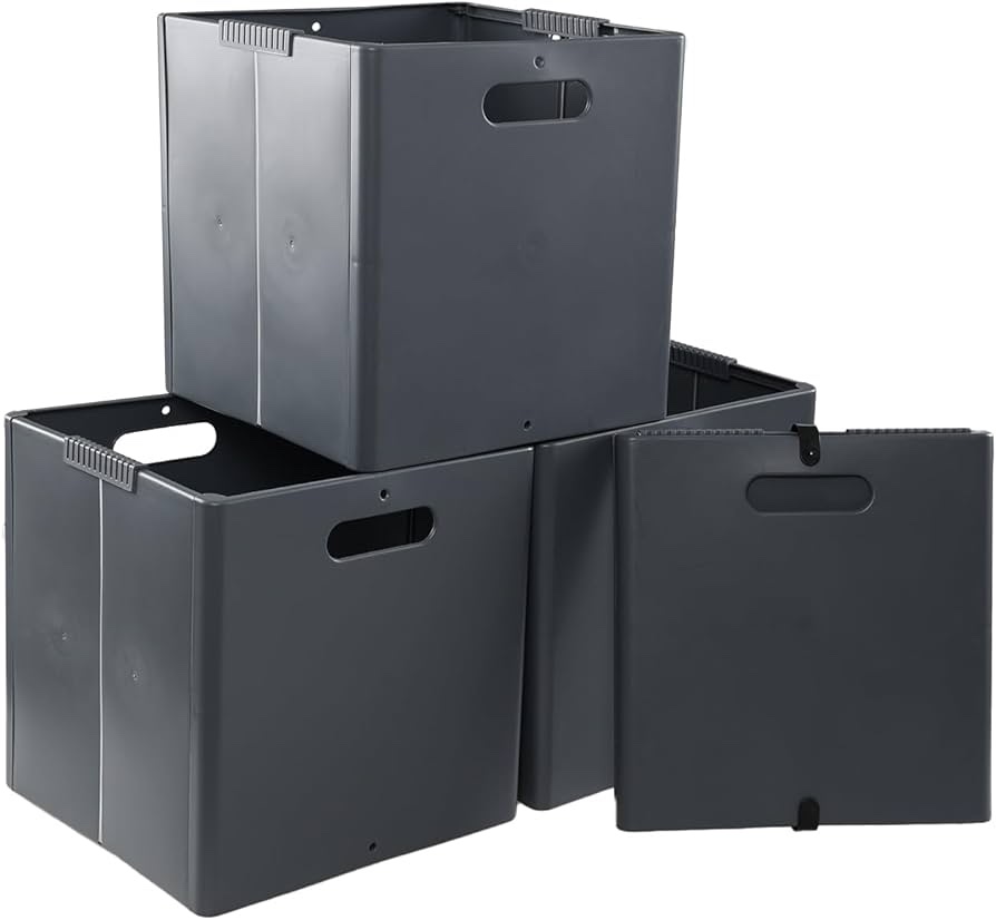 Esdiplot 4-Pack Foldable Cube Storage Bin, Collapsible Cube Organizer Bins, for Closet, Shelves, Offices, Toys, Vinyl Record, Gray