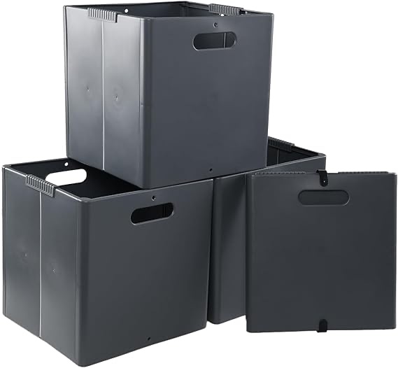 Esdiplot 4-Pack Foldable Cube Storage Bin, Collapsible Cube Organizer Bins, for Closet, Shelves, Offices, Toys, Vinyl Record, Gray
