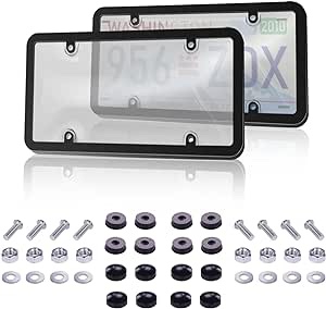 Keyiduid 2 Pack License Plates Covers/Shields Tinted Bubble Clear License Plate Cover Unbreakable Smoked Novelty License Plates Cover Fits Any Standard Us Plates, Dark Design with Screws (Smoke)