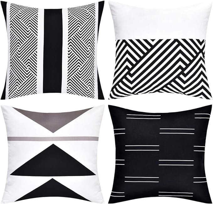 VERTKREA Throw Pillow Covers Modern Geometric Pillowcase Set of 4 Throw Cushion Cover for Bed Couch Sofa Office Decor (Black and White, 16" x 16")