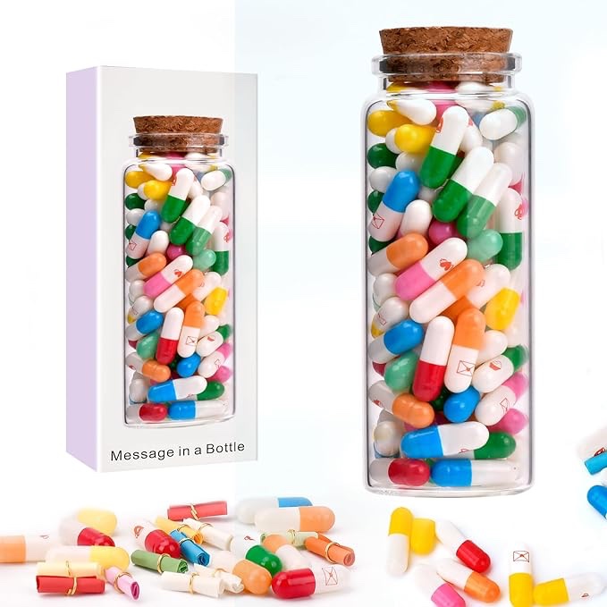 Valentines Day Gifts for Her Him Girlfriend Boyfriend Capsule DIY Letter Message in a Bottle, Love Friendship Letter Color Pills with Roll of Blank Paper Inside the Pills, Gifts for Men/Women