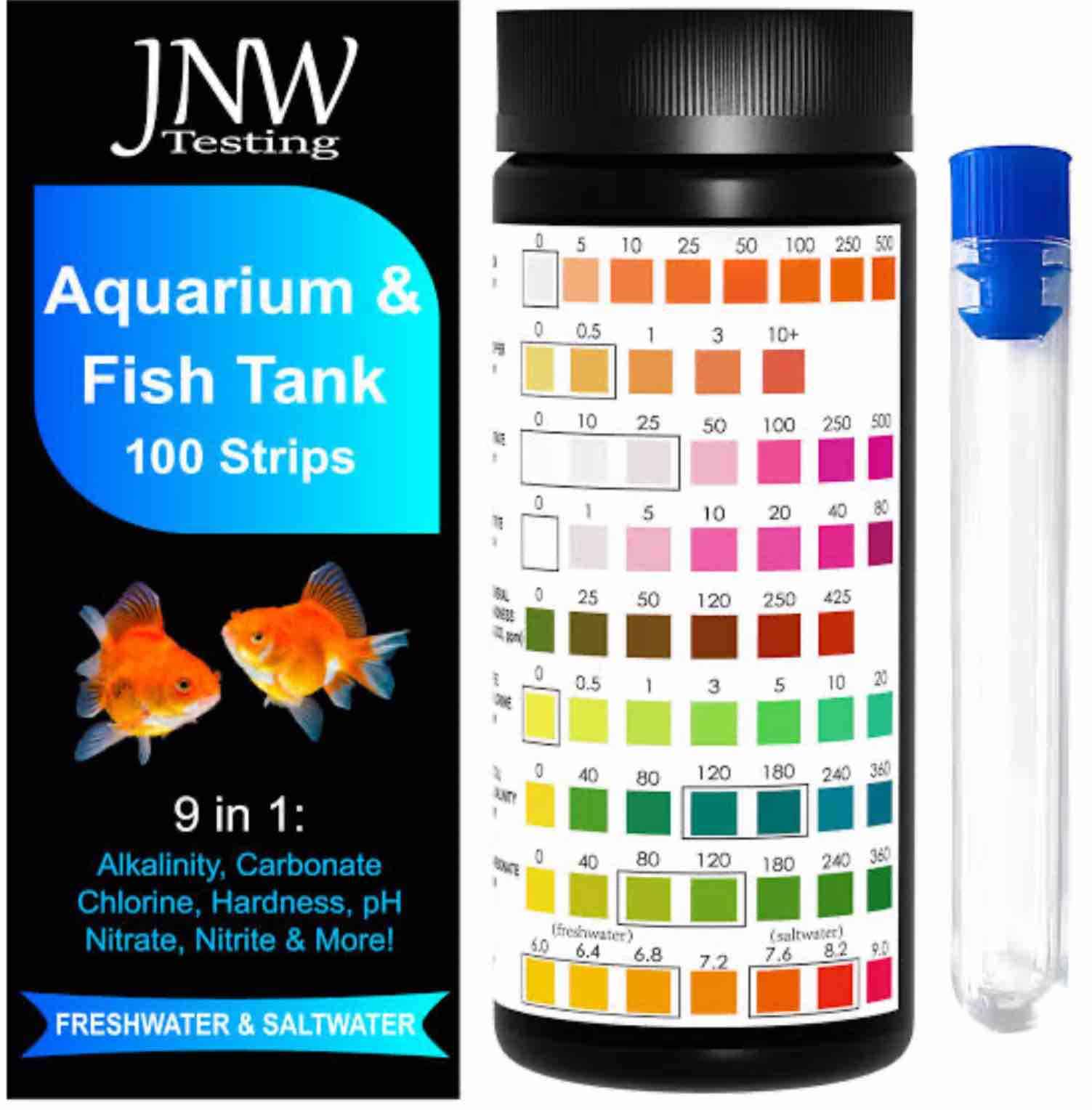 JNW Direct Aquarium Test Strips for Fish Tank 9 in 1, 100 Strip Packs