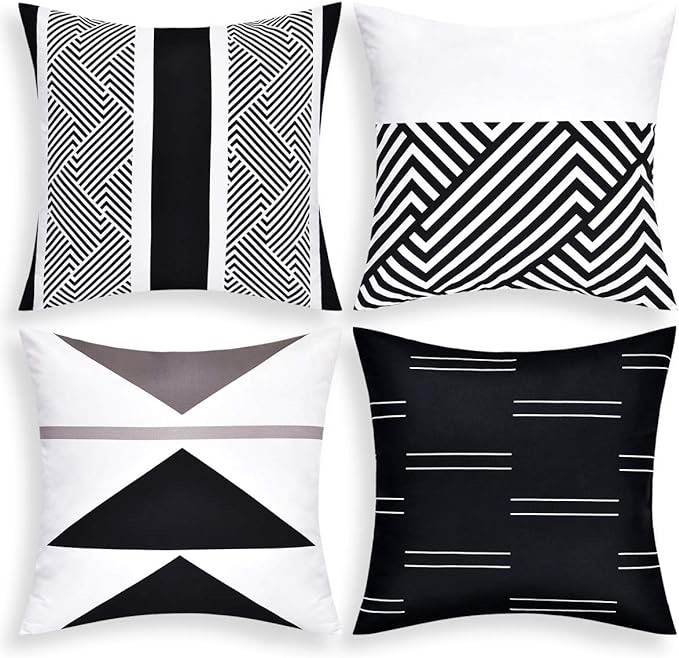 VERTKREA Throw Pillow Covers Modern Geometric Pillowcase Set of 4 Throw Cushion Cover for Bed Couch Sofa Office Decor (Black and White, 16" × 16")