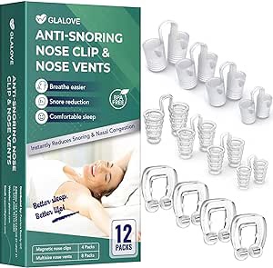 Glalove Anti Snoring Devices, 4 Pack Silicone Magnetic Nose Clips & 8 Pack Silicone Nasal Dilators, Anti-Snoring Solution, Professional & Comfortable Devices for Stop Snoring - 12 PCS (green)