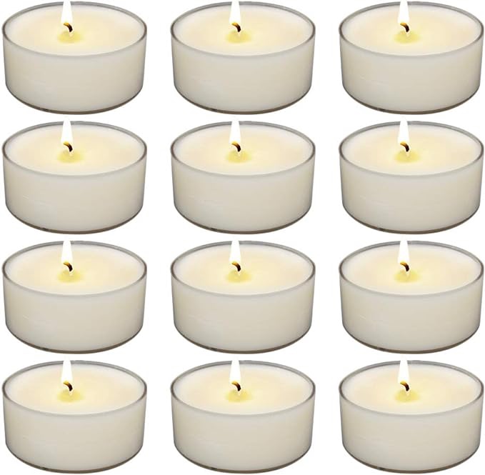 Kenking Tealights Candles Unscented Clear Cup, 100% Soy Wax Candles 4 to 5 Hour Extended Burn Time KKUS-12Tea