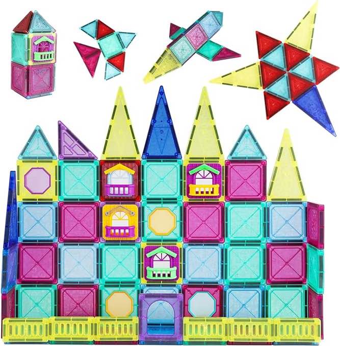 110Pcs Magnetic Tiles Building Blocks Set for Boys Girls Preschool Educational Magna Construction Kit Stacking STEM Toys for Kids Toddlers 3 4 5 6 7 8 9 10 + Year Old