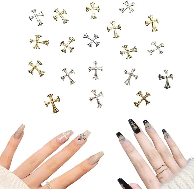 20pcs 3D Cross Nail Charms for DIY Acrylic Art Nails Decals Kits Accessories Jewelry Making Decoration.