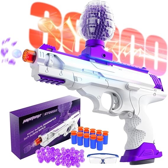 MARVTOWN Electric Gel Ball Blaster, Splatter Ball Blaster with 30000 Water Beads and 10 Soft Bullets, Outdoor Activities Games Toys for Adults and Kids Ages 8+