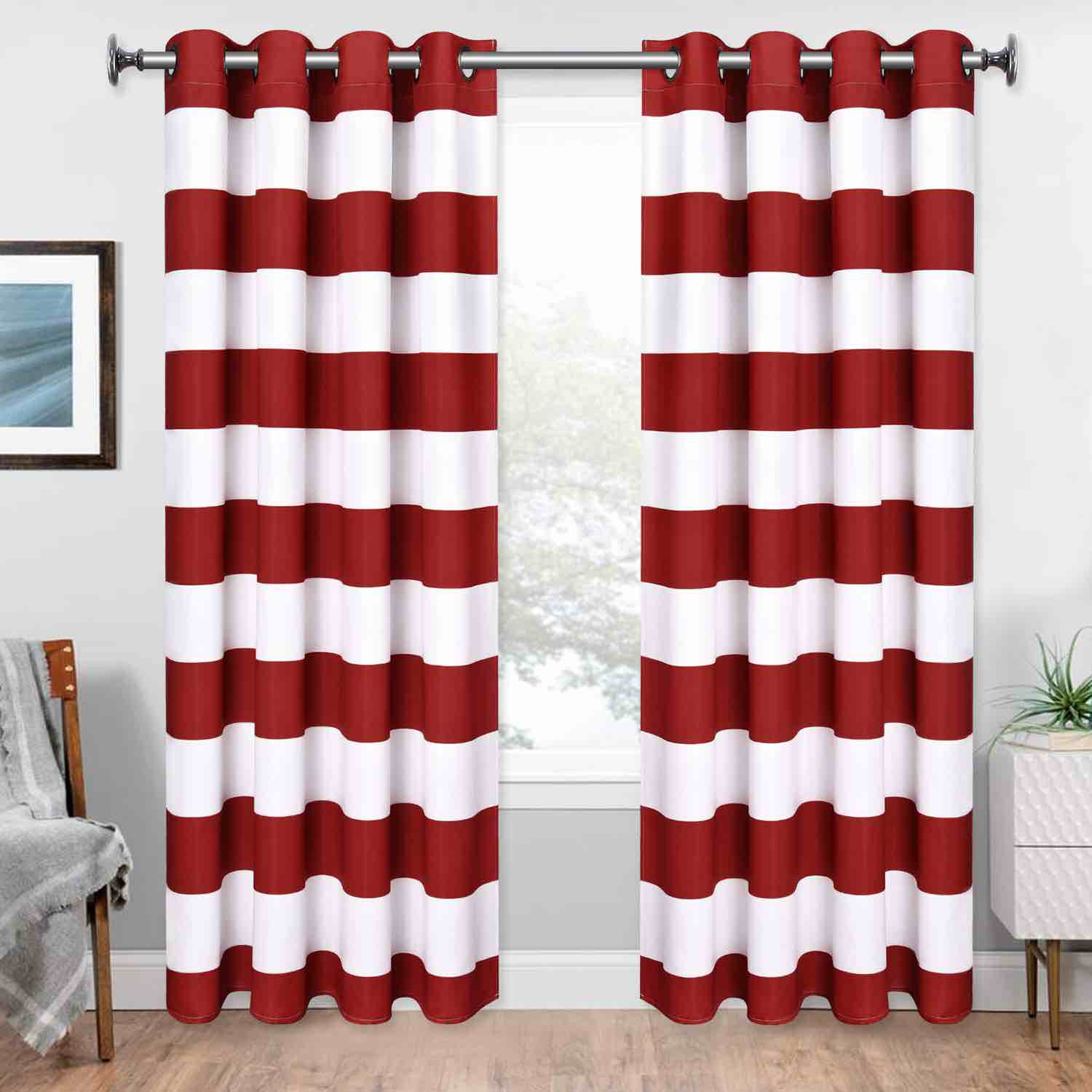 VERTKREA Stripe Window Curtain Striped Room Window Treatment Grommet Curtains 52 × 84 Inches Stripes Drapes for Bedroom Living Room, Red, Set of 2 Panels