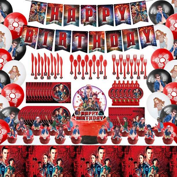 141Pcs Stranger Things Birthday Party Supplies Pack and Decorations Set Season 4 Vecna Favors for Grils Teenagers Included Plate Napkins Cups Balloons Banners Tableware