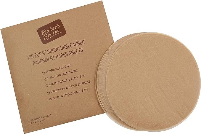 Baker's Secret - 120 Sheets Unbleached Non-stick 8" Round Parchment Paper, Baking Paper Sheets, Heavy Duty Pre-cut Baking Sheets, DIY Baking Essentials