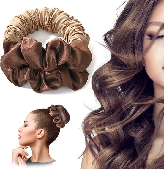 Lanzhire Heatless Hair Curler to Sleep In, No Heat Curls Headband Soft Sleep Tie Scrunchie Silk Lazy Rollers for Long hair Overnight (Brown)