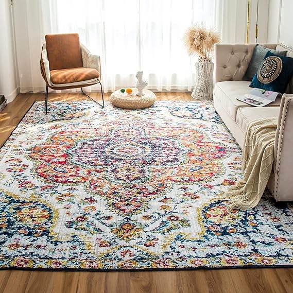 VK Living Machine Washable Rug for Living Room Rugs Vintage Boho Rug Non-Slip Area Rugs, 5'x7', Multi-Color