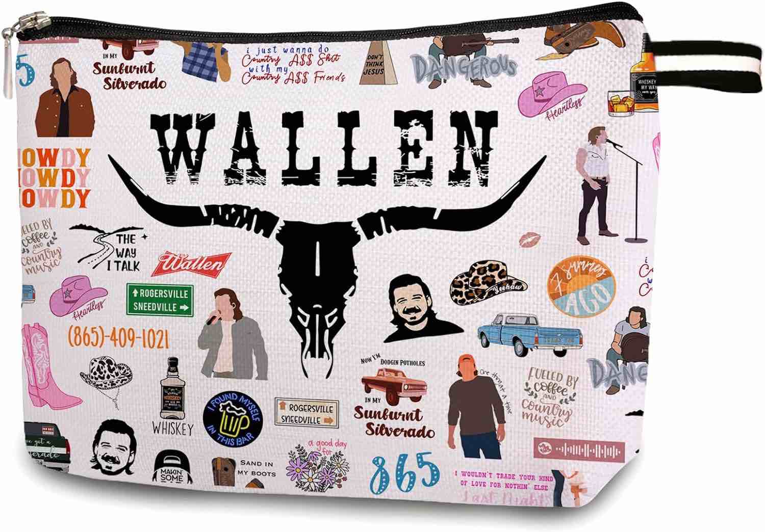SUNFYCN Vintage Western Rodeo Makeup Bag, Western Bullhead Wallen Cosmetic Bag,Country Music Lover Gift, Singer Name Zipper Cosmetic Bag, Album Inspired Gift Song Gift Music Merchandise 13CB081