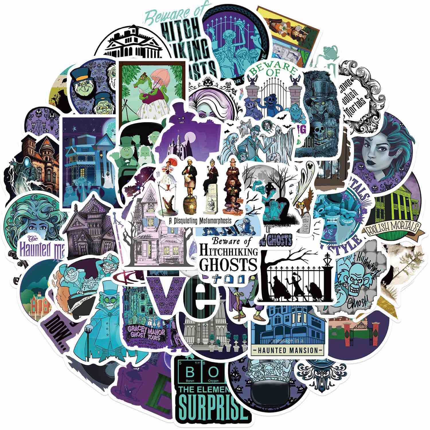 50Pcs Haunted Mansion Sticker for Kids,Cute Movie Decal Childrens Decorative Sticker for Teens Adults Waterproof Stickers for Water Bottle Laptop (Haunted Mansion)
