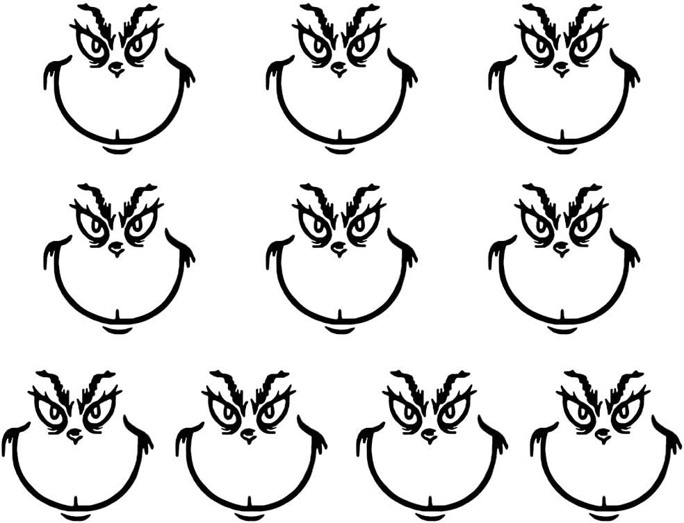SEALUXE 10 PCS Grinch Stickers for Ornaments, Grinch Face Decals Vinyl Sticker, Grinch Christmas Decorations, DIY Grinch Sticker, Christmas Grinch Stickers for Home Project, Party Supplies - Black