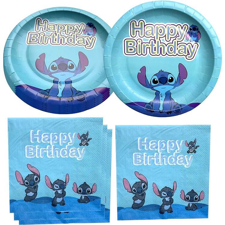 XHSSF Lilo and Stitch Party Supplies, Includes 20 Paper Plates and 20 Napkin, Lilo and Stitch Theme Birthday Party Decorations Cloth Serves 20 Guest