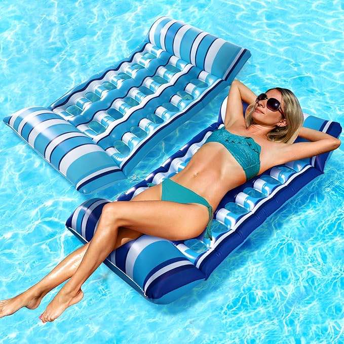 Pool Floats - 2 Pack Inflatable Pool Floats Adult, Hammock Swimming Pool Float Hammock, Water Hammock Lounger, Swimming Floating Bed Hammock, Pool Float Lounger for Adults Vacation