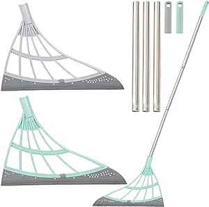 Multifunction Magic Broom, 2-in-1indoor Silicone Broom Sweeper, Glass Wiper, Floor Squeegee Adjustable Silicone Mop, for Wash Floor Clean Tools Windows Sc Pet Hair Sweeping Brush (GN+GY)