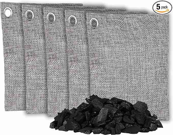 5-Pack Activated Bamboo Charcoal Odor Eliminator for Cars and Homes — Air Purifying Bag by California Home Goods (4x500g + 1x60g)