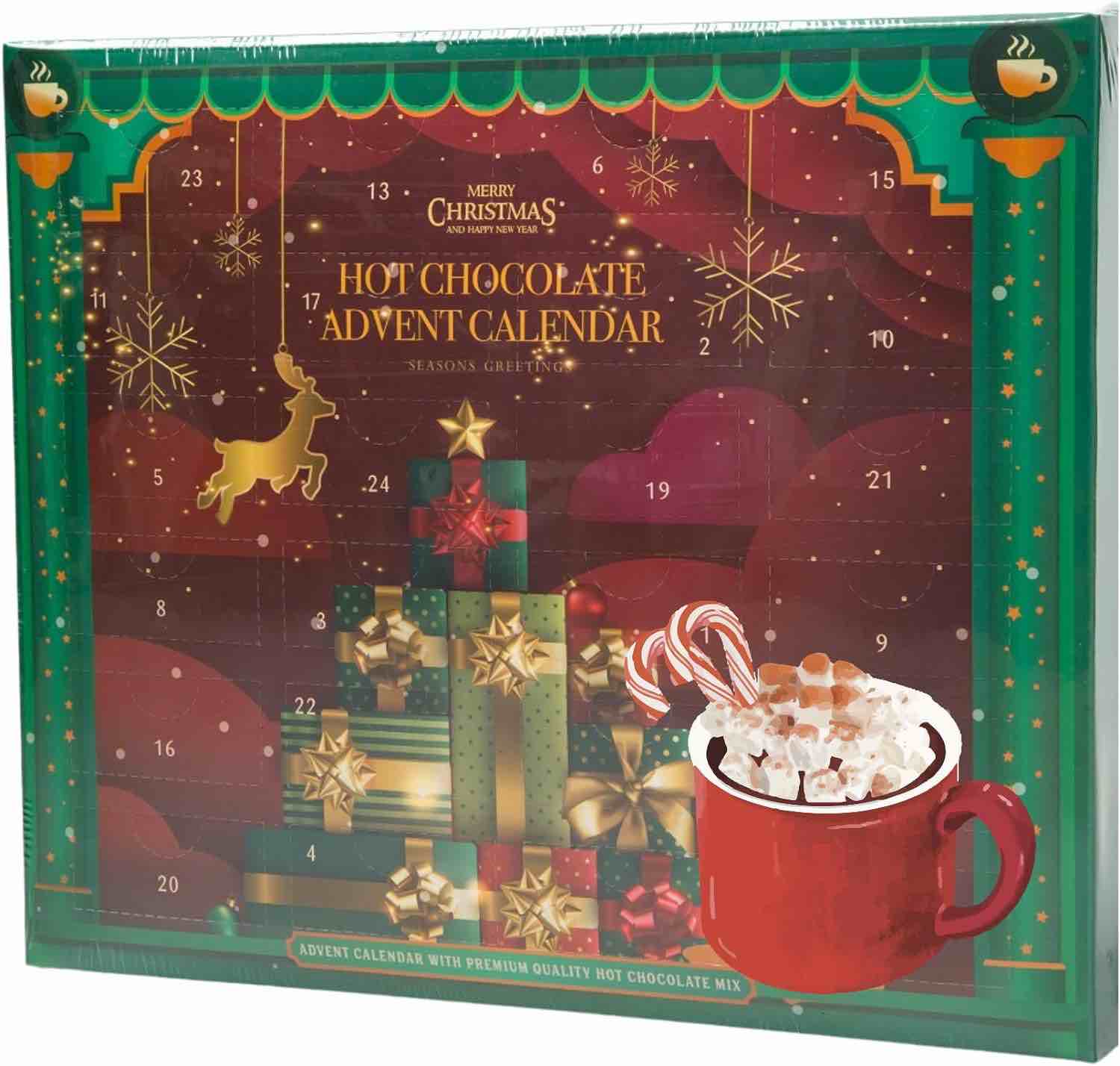 Luxury Hot Chocolate Advent Calendar 2023 | 24 Days of Christmas Countdown with Assorted Hot Choc Flavours, with Crushed Candy Canes, Choc Drops | Festive Food Advent Calendars For Women, Kids, Adults
