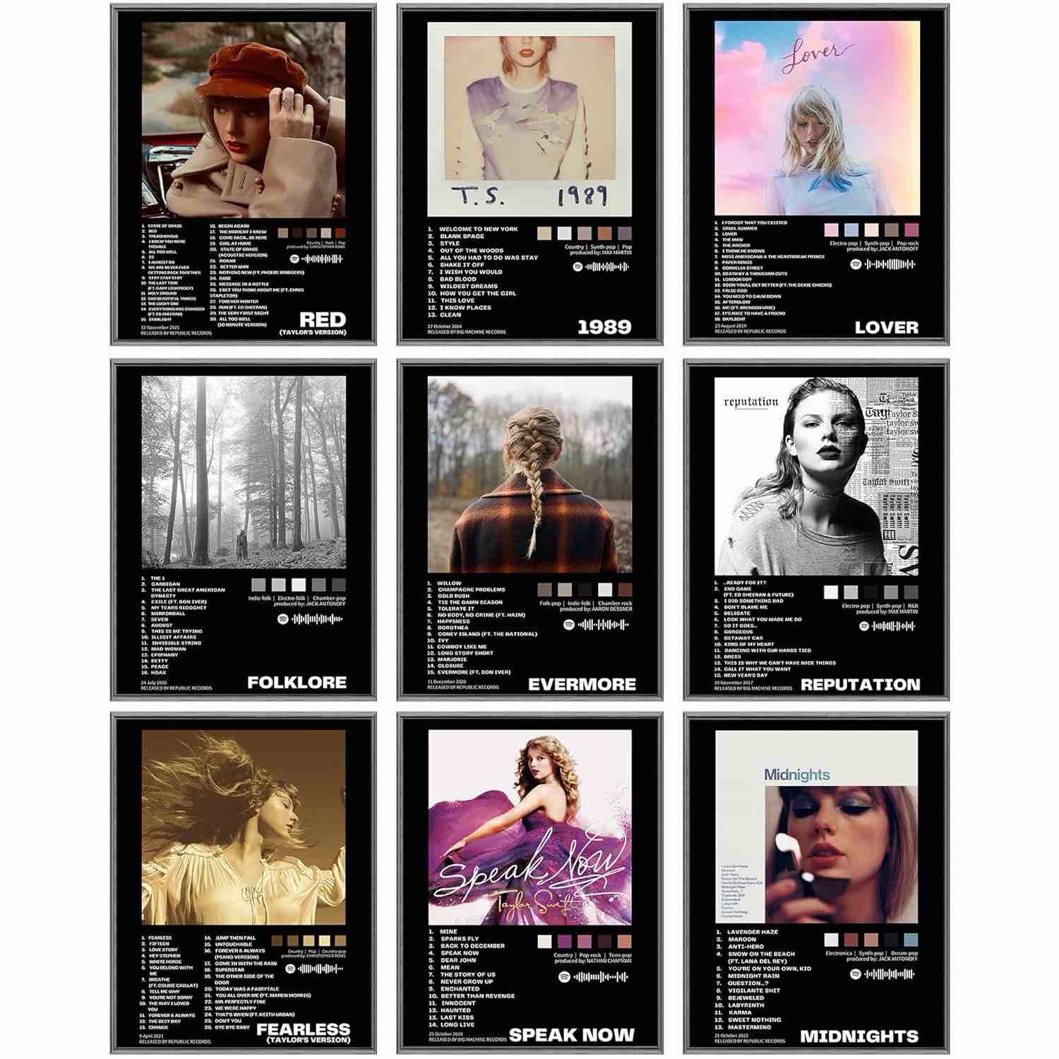 Taylor Album Cover Limited Edition Aesthetic Posters, Swift Gift Merch, Taylor Wall Decor Poster Set of 9, 8 in x 10 in, Unframed