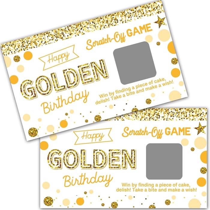 Haizct 50 Pack Golden Birthday Theme Scratch Off Game, Candle Cake Scratch Card for Baby Shower Birthday Party Lottery Game Group Games, Birthday Raffle Tickets, Baby Shower Idea