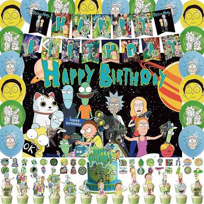 SELPONT y Decorations,R&M Birthday Party Supplies including Happy Birthday Banners, Backdrop, Cake Topper, Cupcake Toppers, Ballons and Stickers for Boys and Girls Party Decorations