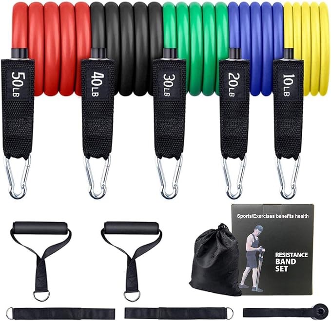 AMEXI Resistance Bands Set, Workout Band, Exercise Bands with Door Anchor, Handles, Legs & Ankle Straps, Carry Bag, Strength Training Equipment at Home